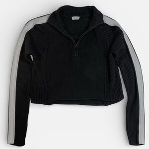 John Galt Brandy Melville Hilary Cropped Black Quarter Zip Sweater OS